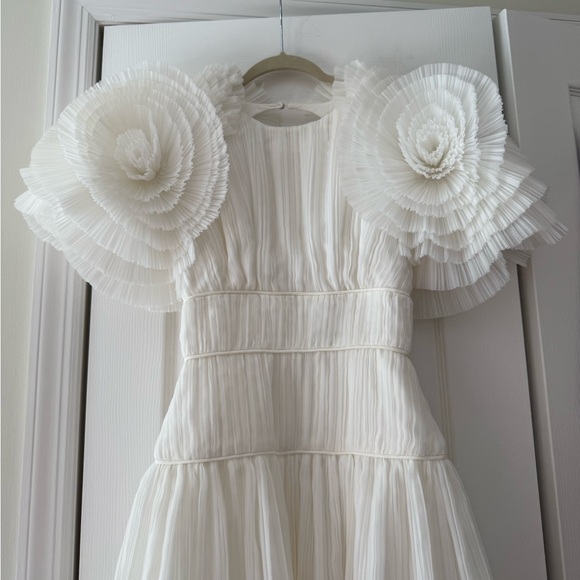 Aje Sculptura Expressive Ruffle Detailed Pleated Organza Maxi Dress White Bridal - Picture 4 of 16